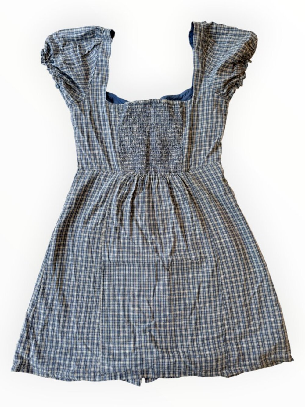 Kimchi Blue Urban Outfitters Blue Plaid Puff Sleeve Dress M - Picture 2 of 6